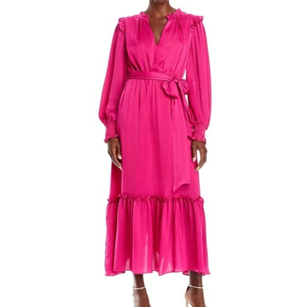 Aqua Belted Satin Maxi Dress Berry color